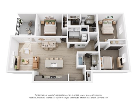 Floor plan for 3 beds, 2 baths, 1219 sqft